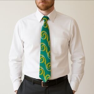 Vintage Pierre Dumas Green & Gold Swirl Print Necktie Retro Statement Accessory
